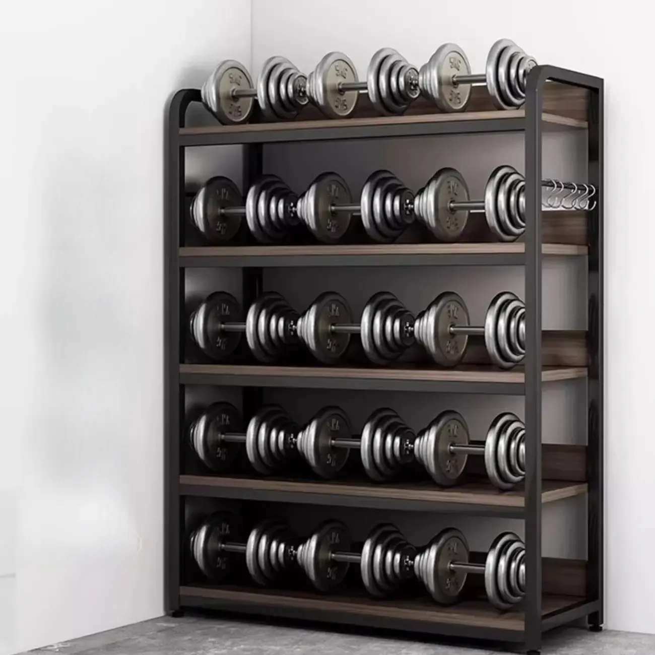 Black Wood Top Etagere Open Back Bookcase Steel Frame Image - 5