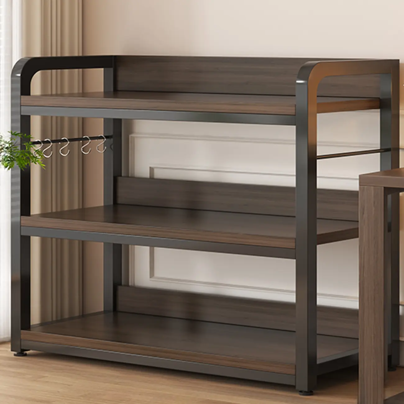 Black Wood Top Etagere Open Back Bookcase Steel Frame Image - 6 | homeyfad