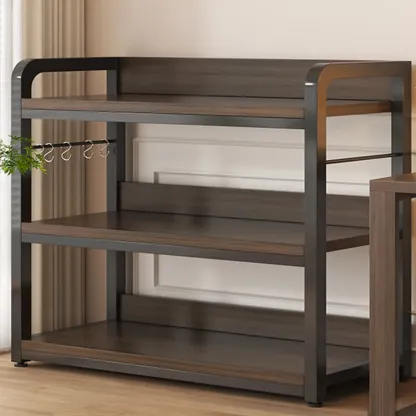 Black Wood Top Etagere Open Back Bookcase Steel Frame Image - 6