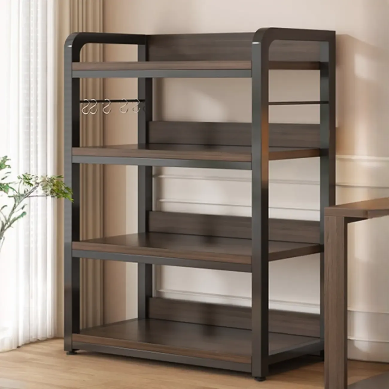 Black Wood Top Etagere Open Back Bookcase Steel Frame Image - 8