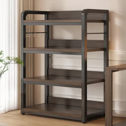 Black Wood Top Etagere Open Back Bookcase Steel Frame Image - 8