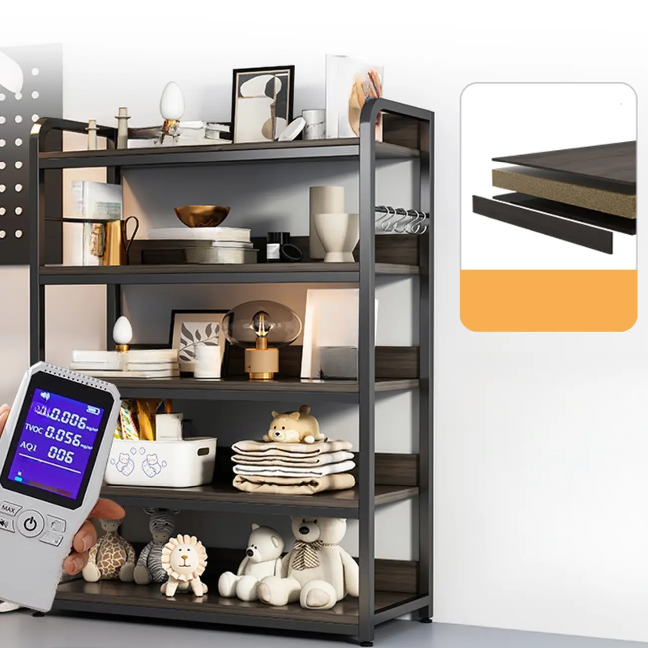 Black Wood Top Etagere Open Back Bookcase Steel Frame Image - 10 | homeyfad