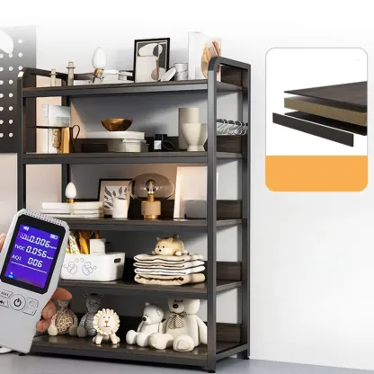 Black Wood Top Etagere Open Back Bookcase Steel Frame Image - 10