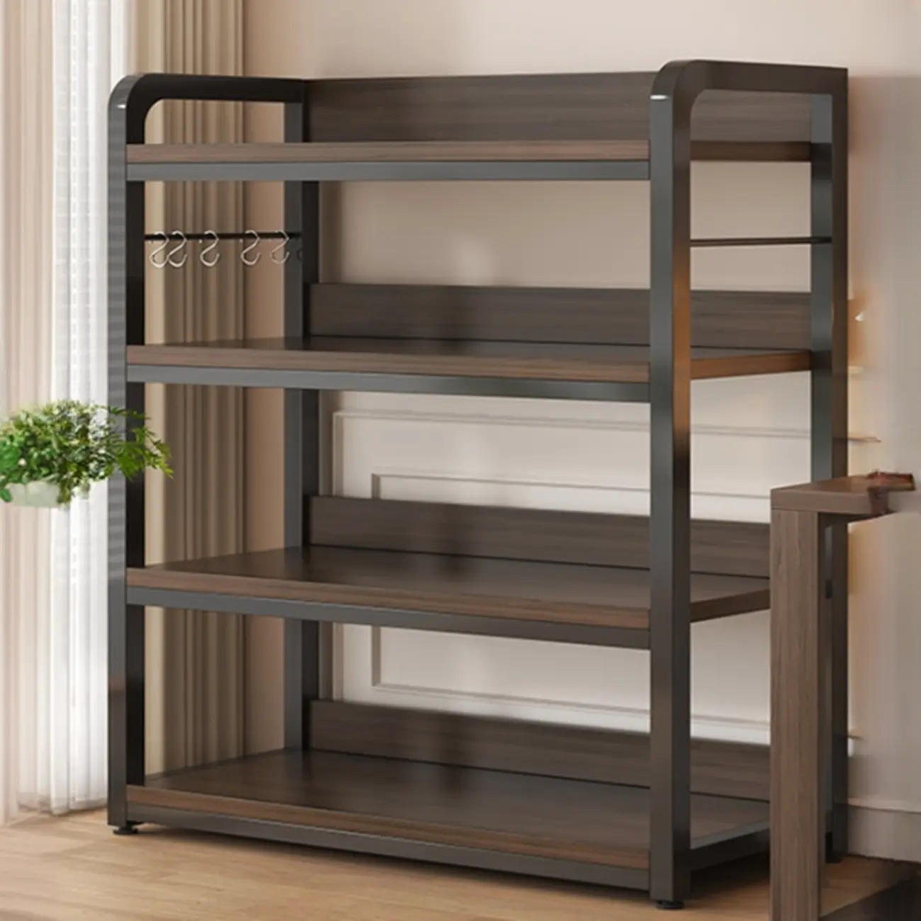 Black Wood Top Etagere Open Back Bookcase Steel Frame Image - 12 | homeyfad