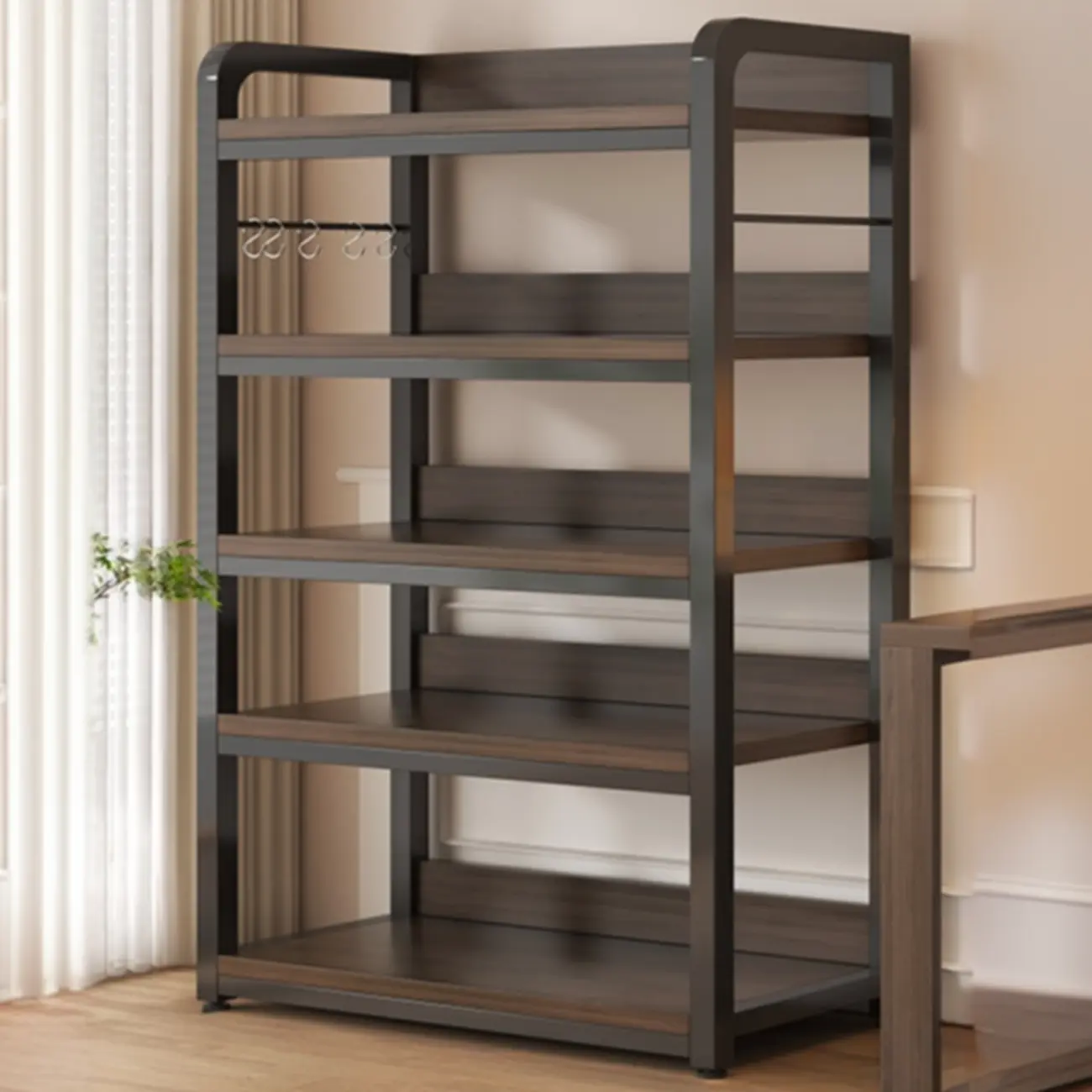 Black Wood Top Etagere Open Back Bookcase Steel Frame Image - 14 | homeyfad