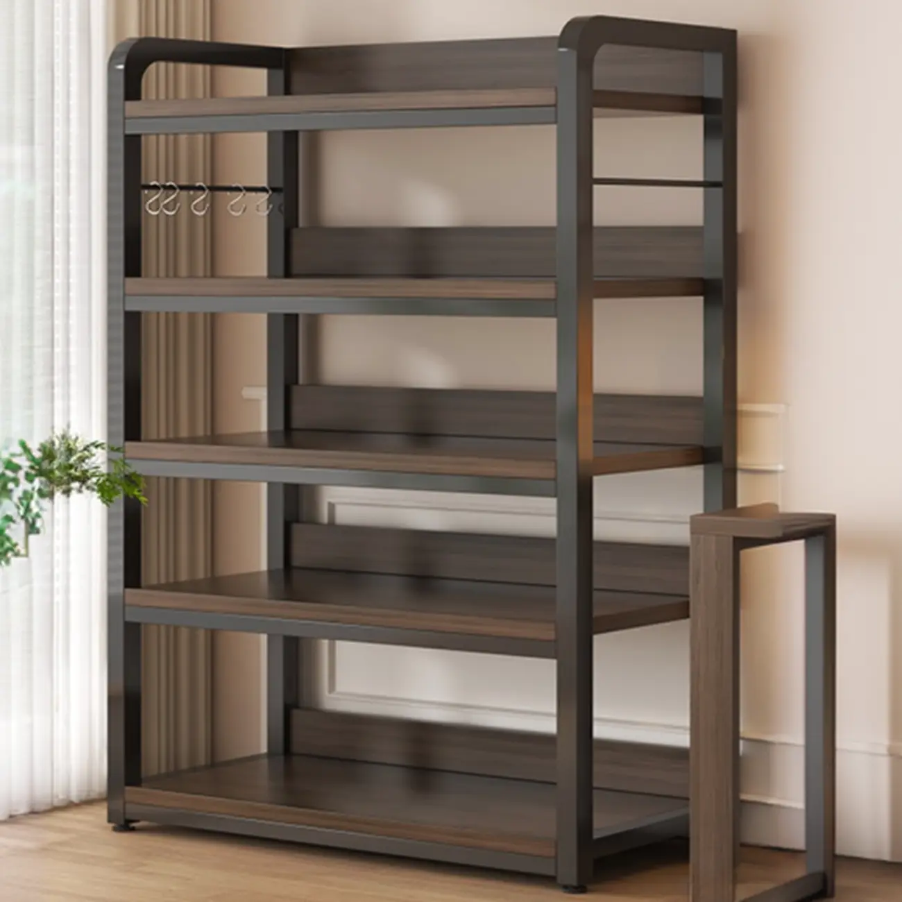 Black Wood Top Etagere Open Back Bookcase Steel Frame Image - 15 | homeyfad