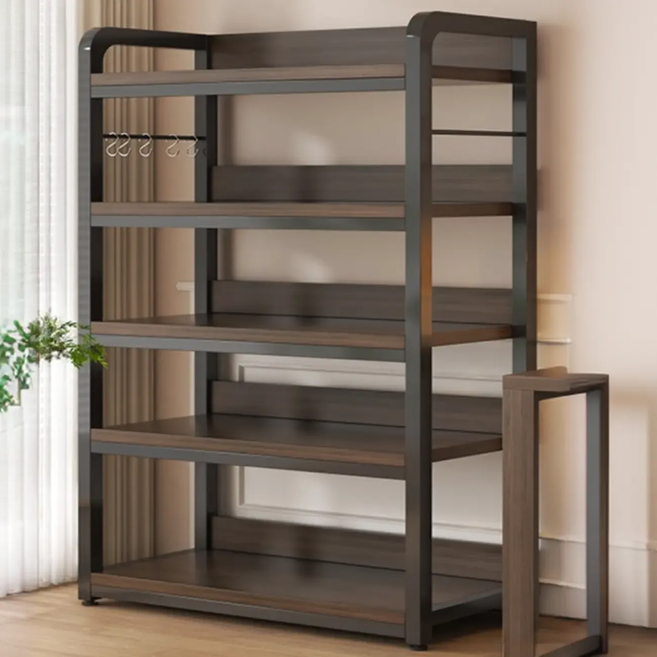 Black Wood Top Etagere Open Back Bookcase Steel Frame Image - 15