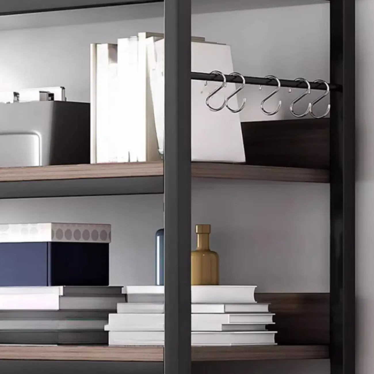 Black Wood Top Etagere Open Back Bookcase Steel Frame Image - 16 | homeyfad