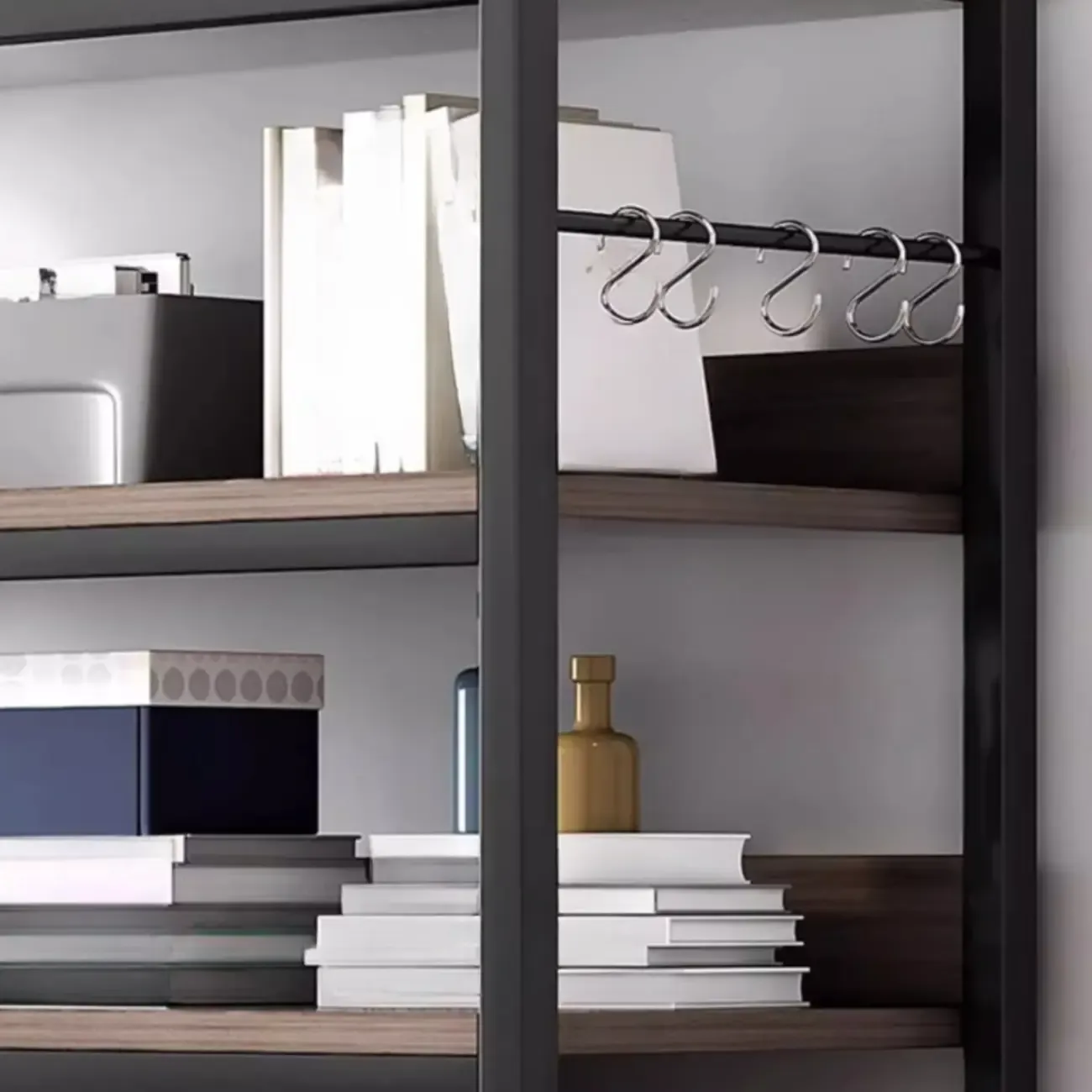 Black Wood Top Etagere Open Back Bookcase Steel Frame Image - 16