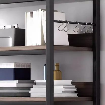 Black Wood Top Etagere Open Back Bookcase Steel Frame Image - 16