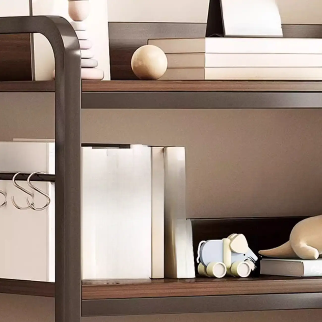 Black Wood Top Etagere Open Back Bookcase Steel Frame Image - 18 | homeyfad