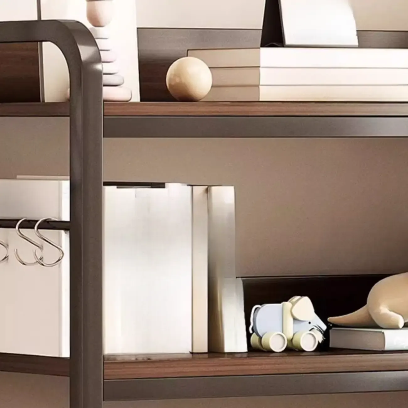 Black Wood Top Etagere Open Back Bookcase Steel Frame Image - 18