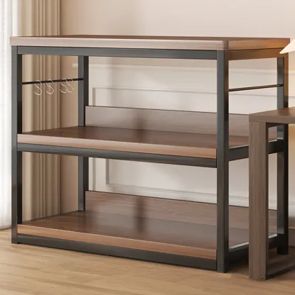 Black Wood Top Etagere Open Back Bookcase Steel Frame Image - 19