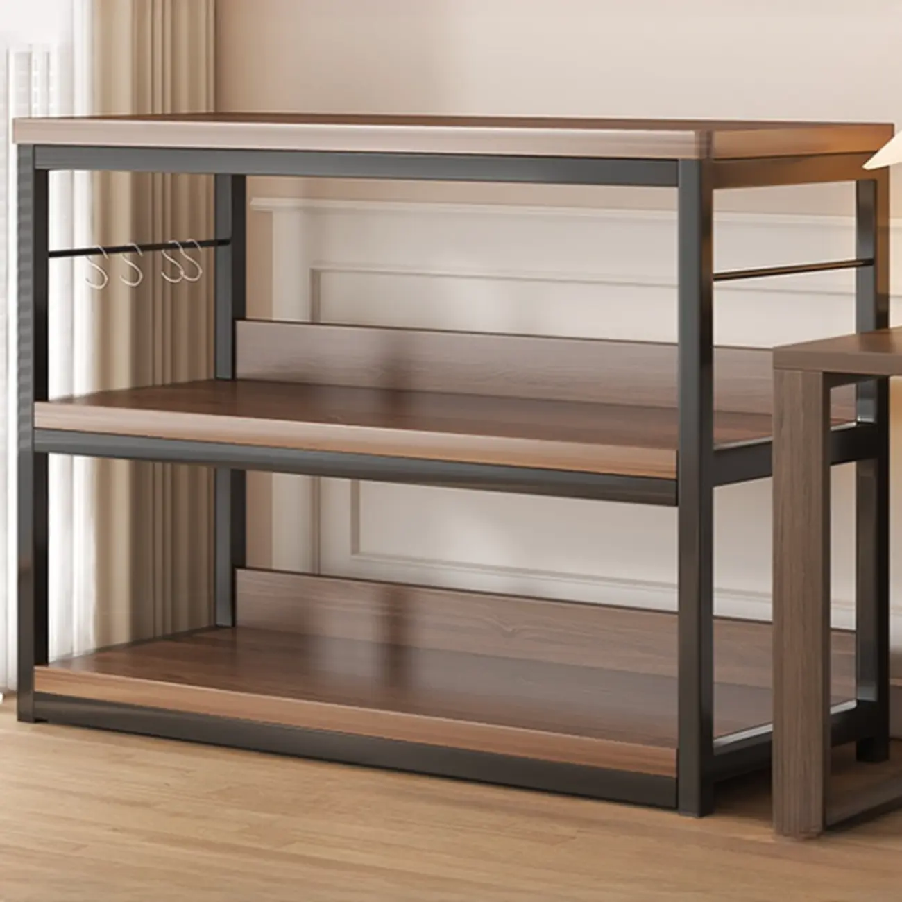 Black Wood Top Etagere Open Back Bookcase Steel Frame Image - 20 | homeyfad