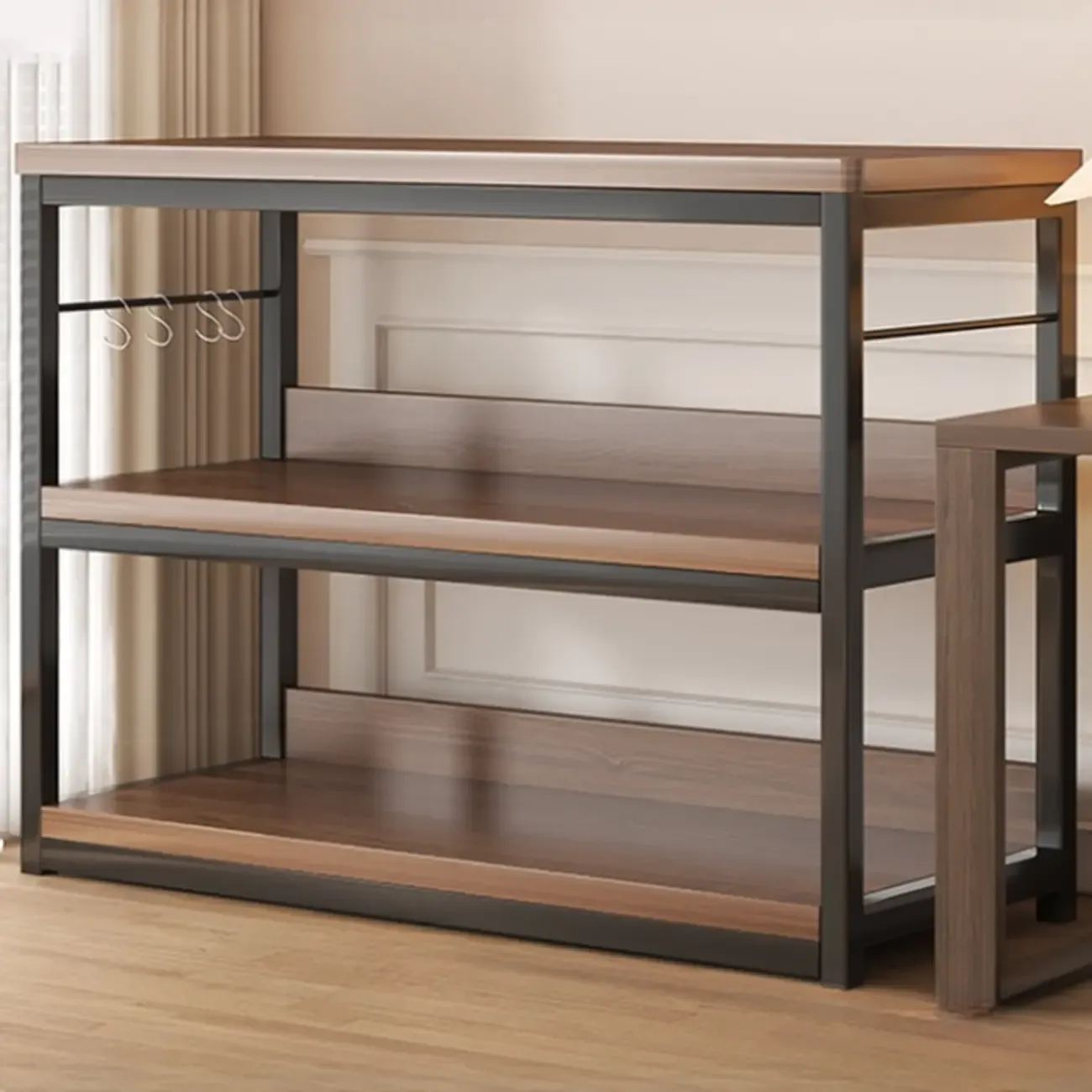 Black Wood Top Etagere Open Back Bookcase Steel Frame Image - 20