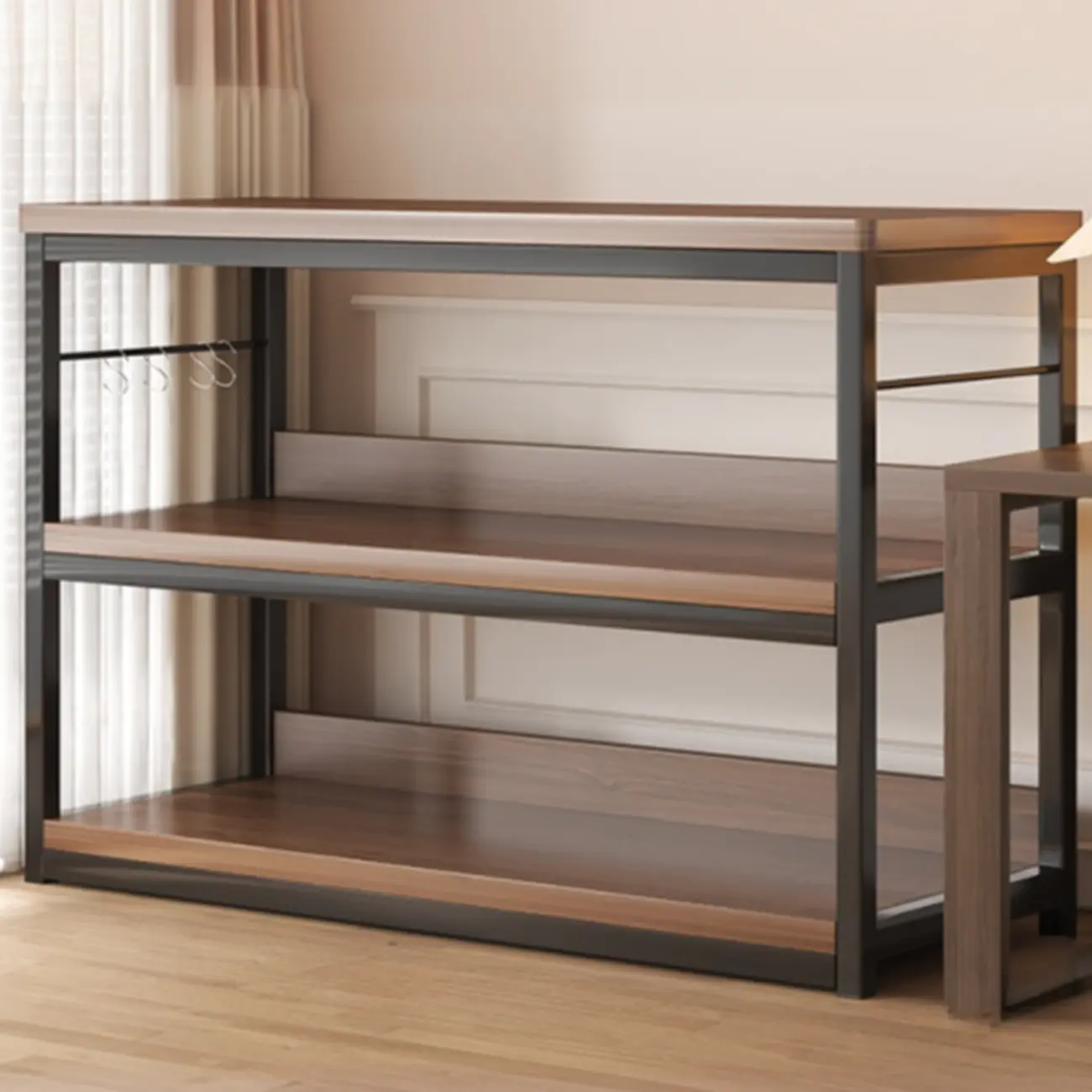 Black Wood Top Etagere Open Back Bookcase Steel Frame Image - 21 | homeyfad