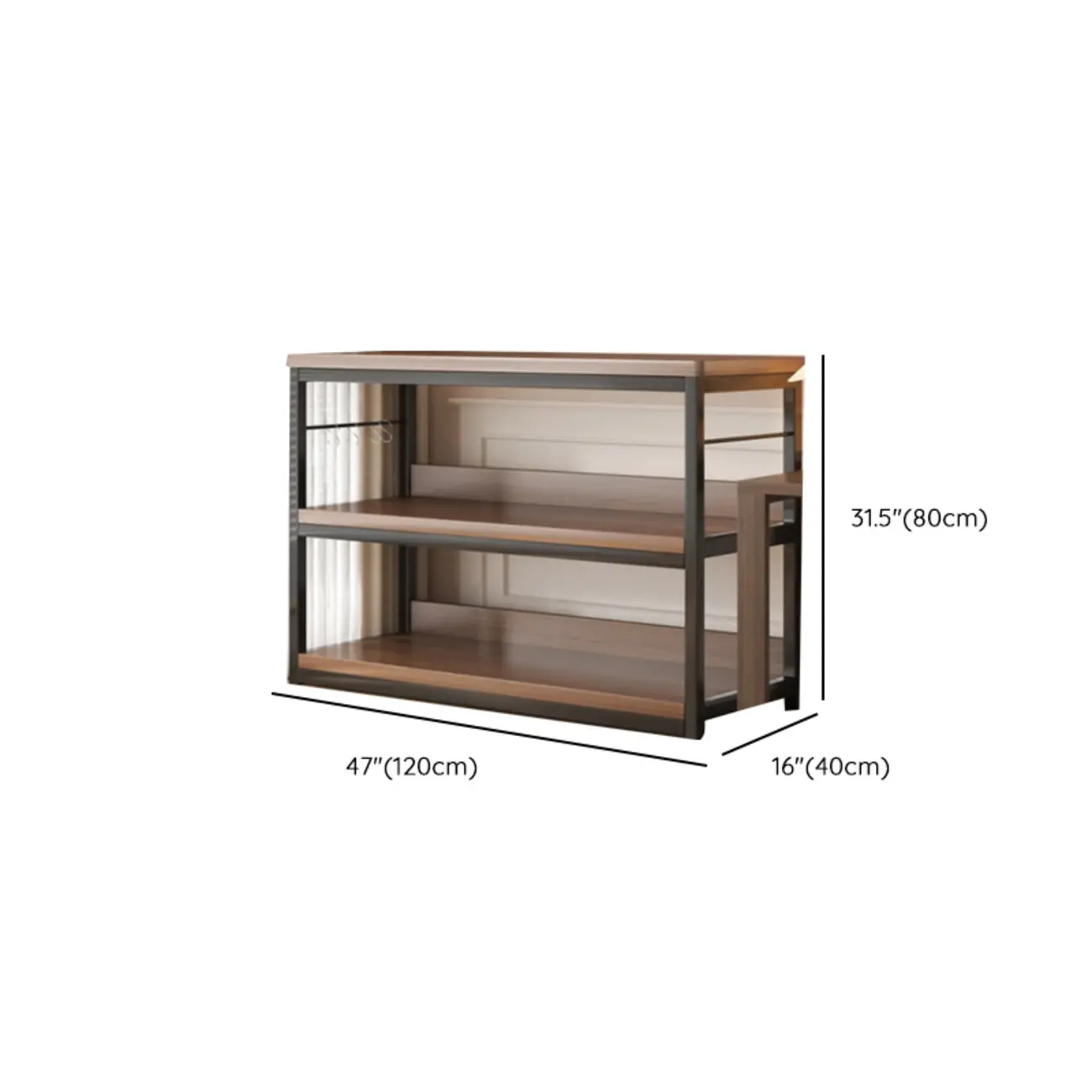 Black Wood Top Etagere Open Back Bookcase Steel Frame #size | homeyfad