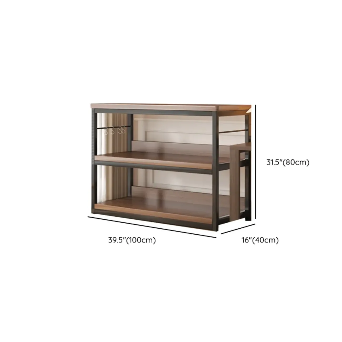 Black Wood Top Etagere Open Back Bookcase Steel Frame Image - 29