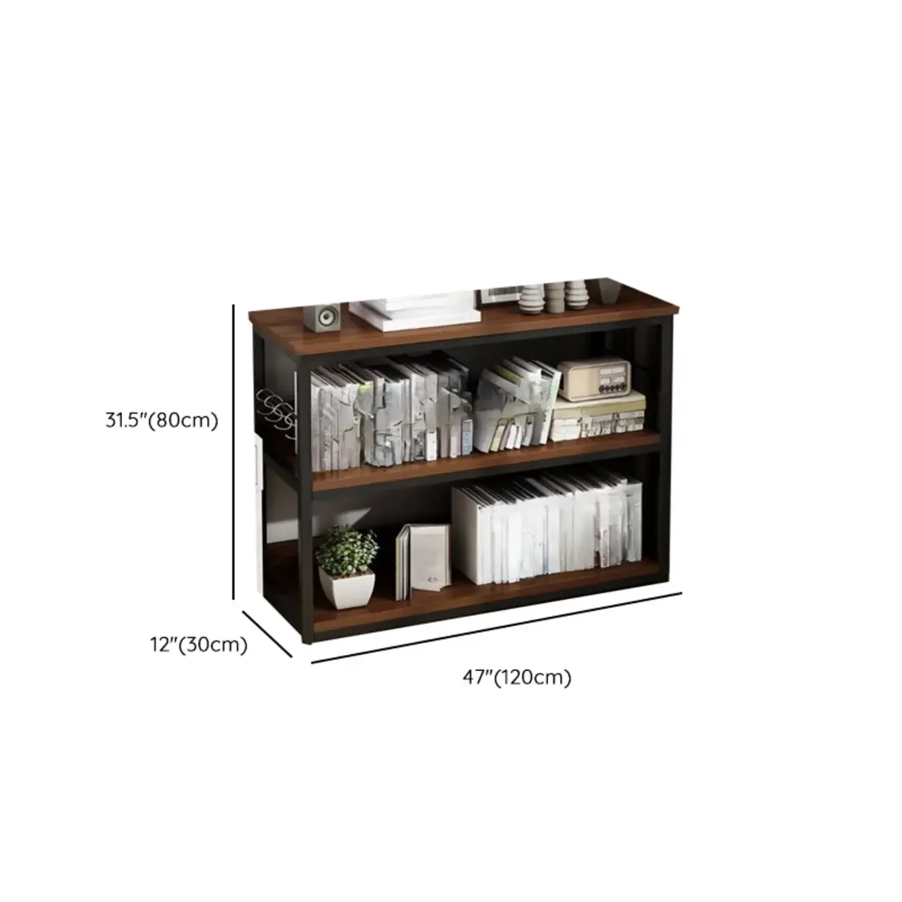 Black Wood Top Etagere Open Back Bookcase Steel Frame Image - 31