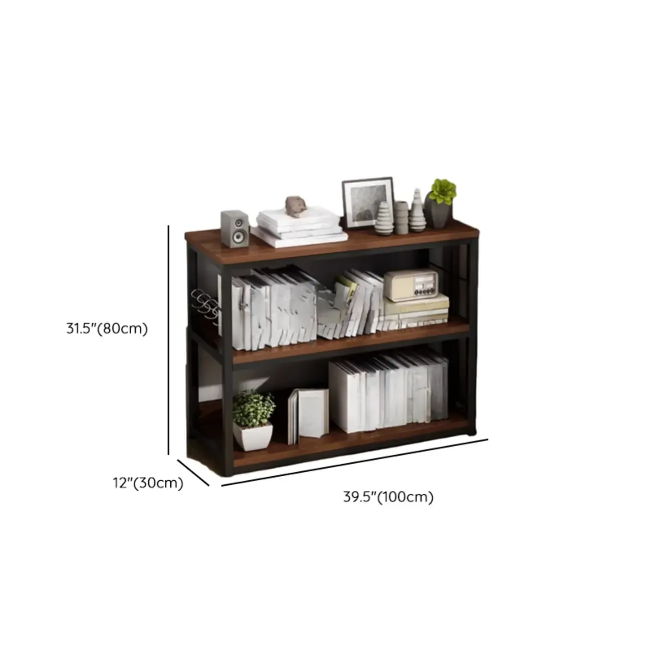 Black Wood Top Etagere Open Back Bookcase Steel Frame Image - 33