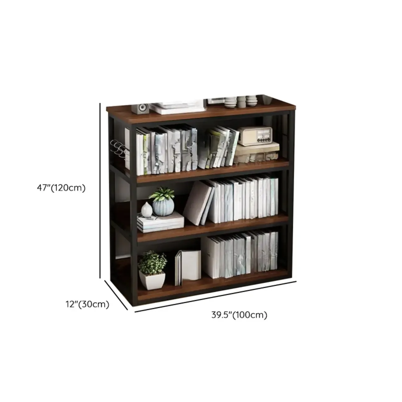 Black Wood Top Etagere Open Back Bookcase Steel Frame Image - 34
