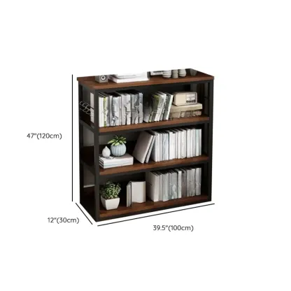 Black Wood Top Etagere Open Back Bookcase Steel Frame Image - 34