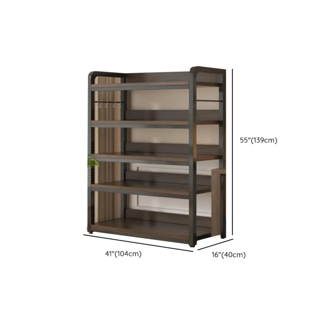 Black Wood Top Etagere Open Back Bookcase Steel Frame Image - 37