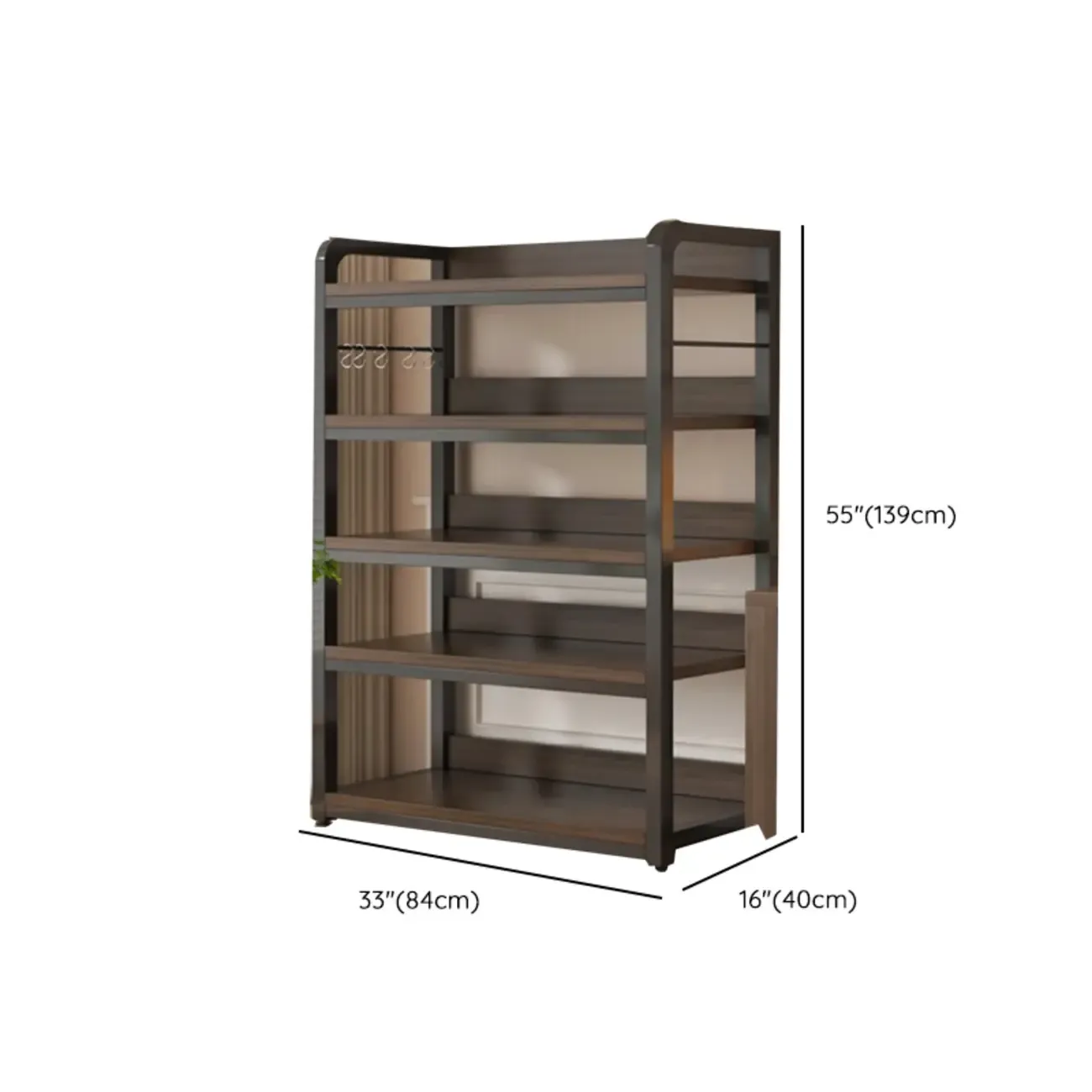 Black Wood Top Etagere Open Back Bookcase Steel Frame Image - 38