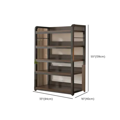 Black Wood Top Etagere Open Back Bookcase Steel Frame Image - 38