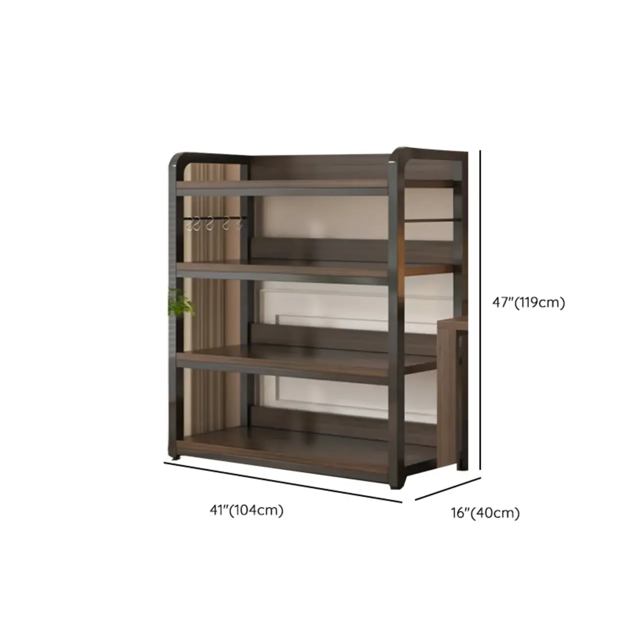 Black Wood Top Etagere Open Back Bookcase Steel Frame Image - 40