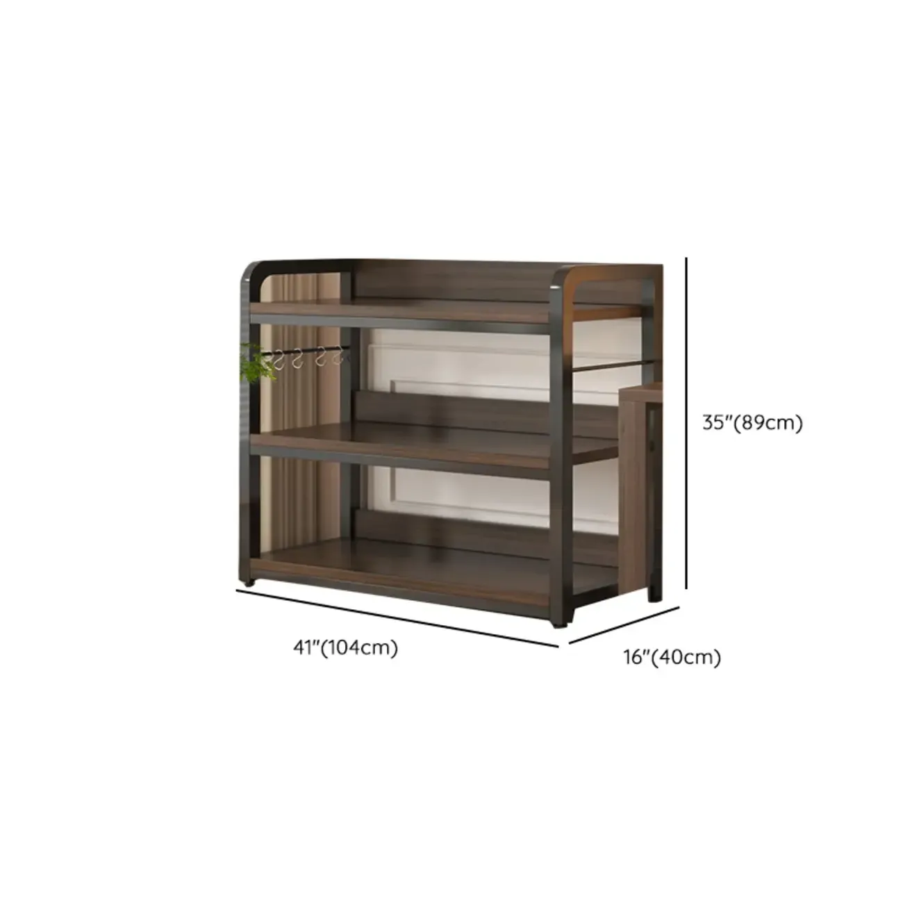 Black Wood Top Etagere Open Back Bookcase Steel Frame Image - 43