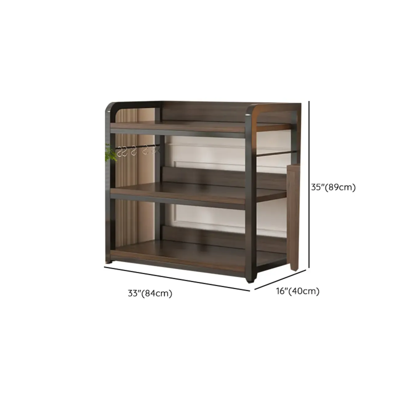 Black Wood Top Etagere Open Back Bookcase Steel Frame Image - 45