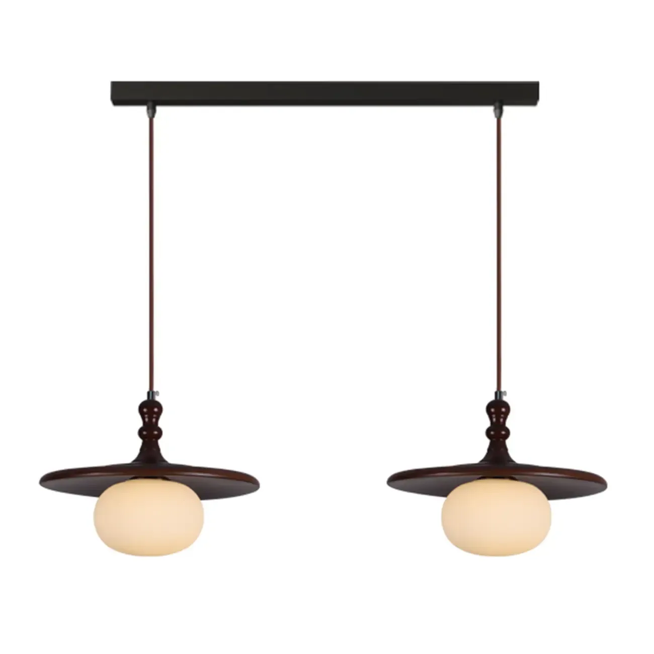 Modern Rustic Wood Disc Shape Adjustable Island Light for Dining Image - 5