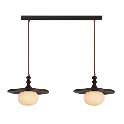 Modern Rustic Wood Disc Shape Adjustable Island Light for Dining Image - 5