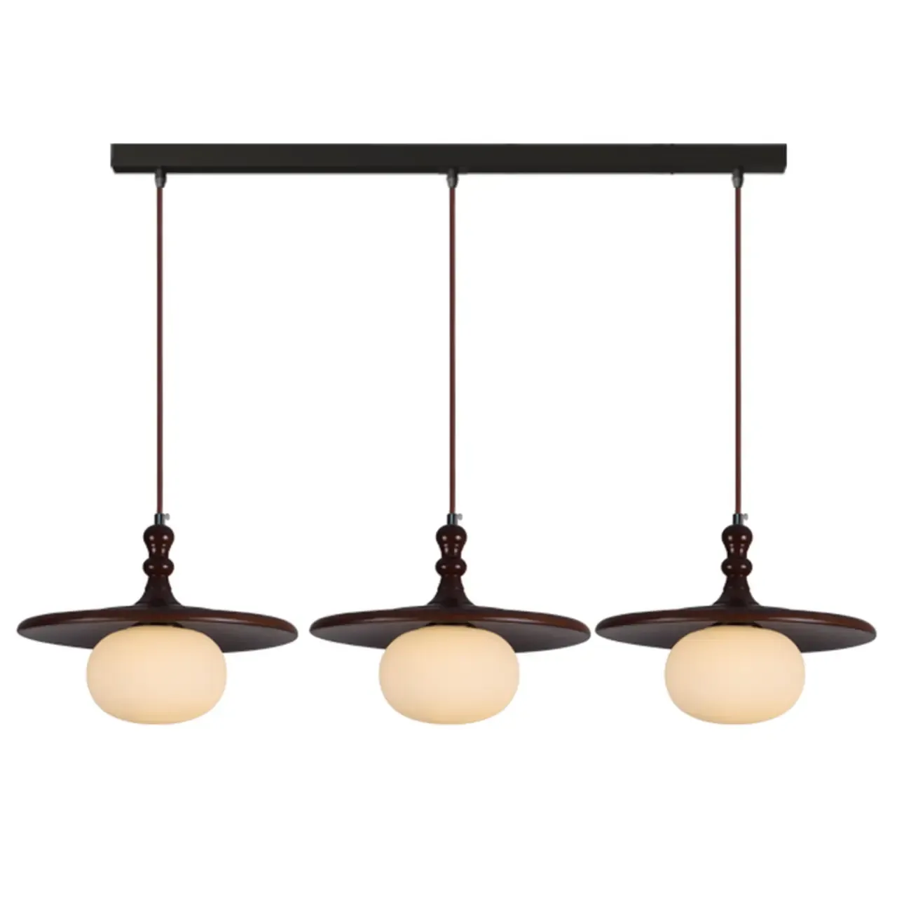 Modern Rustic Wood Disc Shape Adjustable Island Light for Dining Image - 6