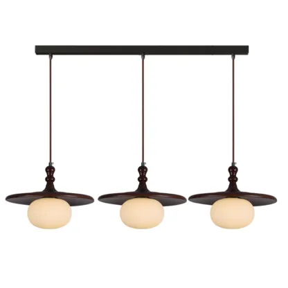 Modern Rustic Wood Disc Shape Adjustable Island Light for Dining Image - 6