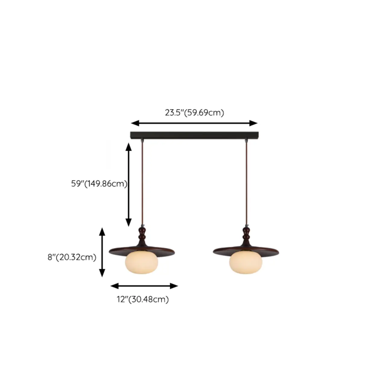Modern Rustic Wood Disc Shape Adjustable Island Light for Dining #size