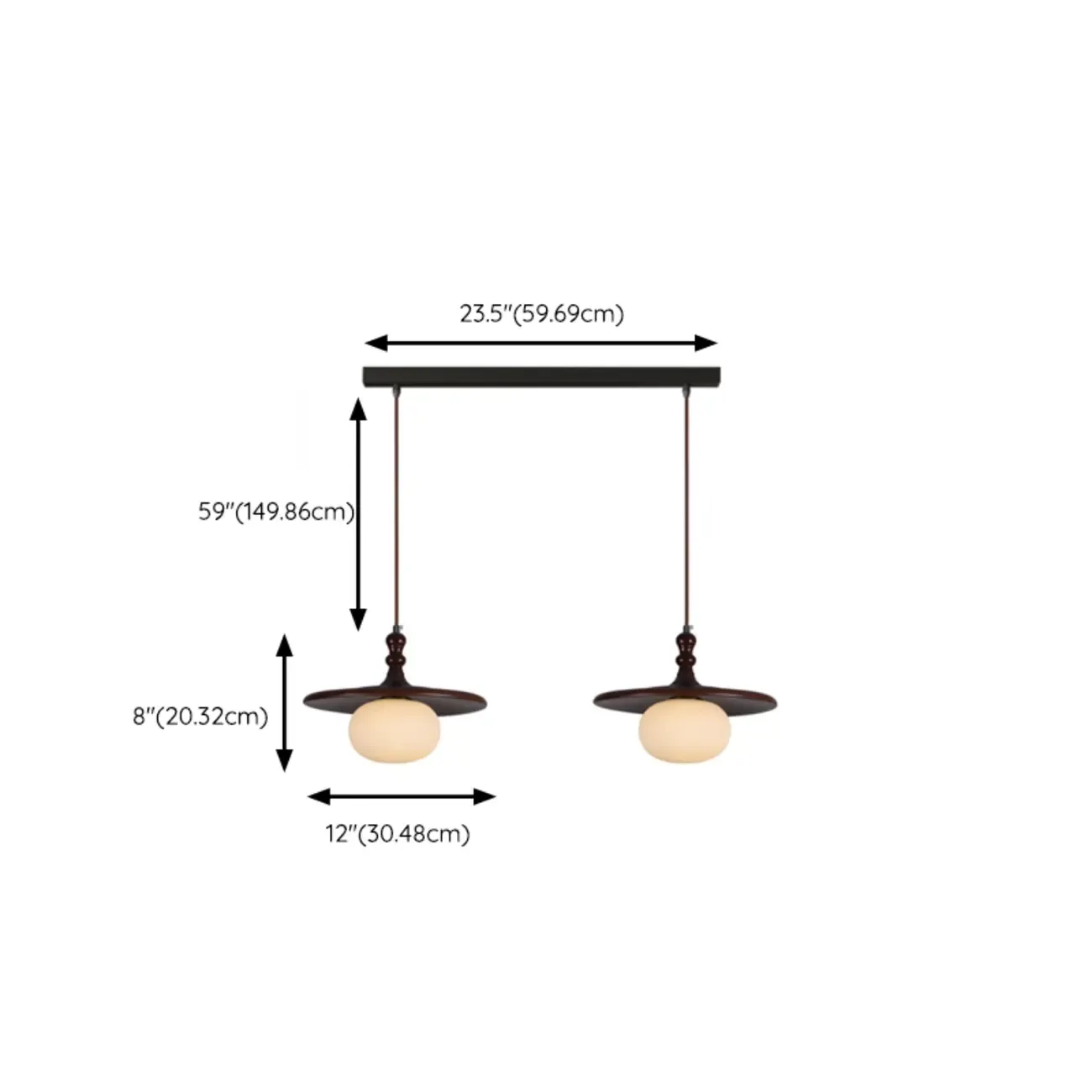 Modern Rustic Wood Disc Shape Adjustable Island Light for Dining #size