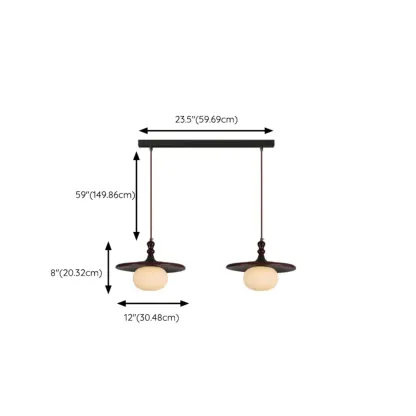 Modern Rustic Wood Disc Shape Adjustable Island Light for Dining #size