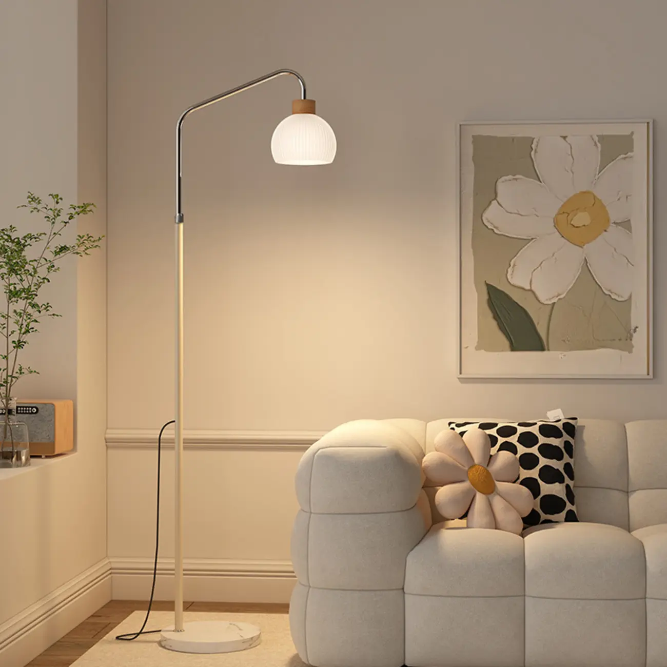 Simplistic Metal Glass Dome Arc Floor Lamp with Tray Table Image - 5 | homeyfad