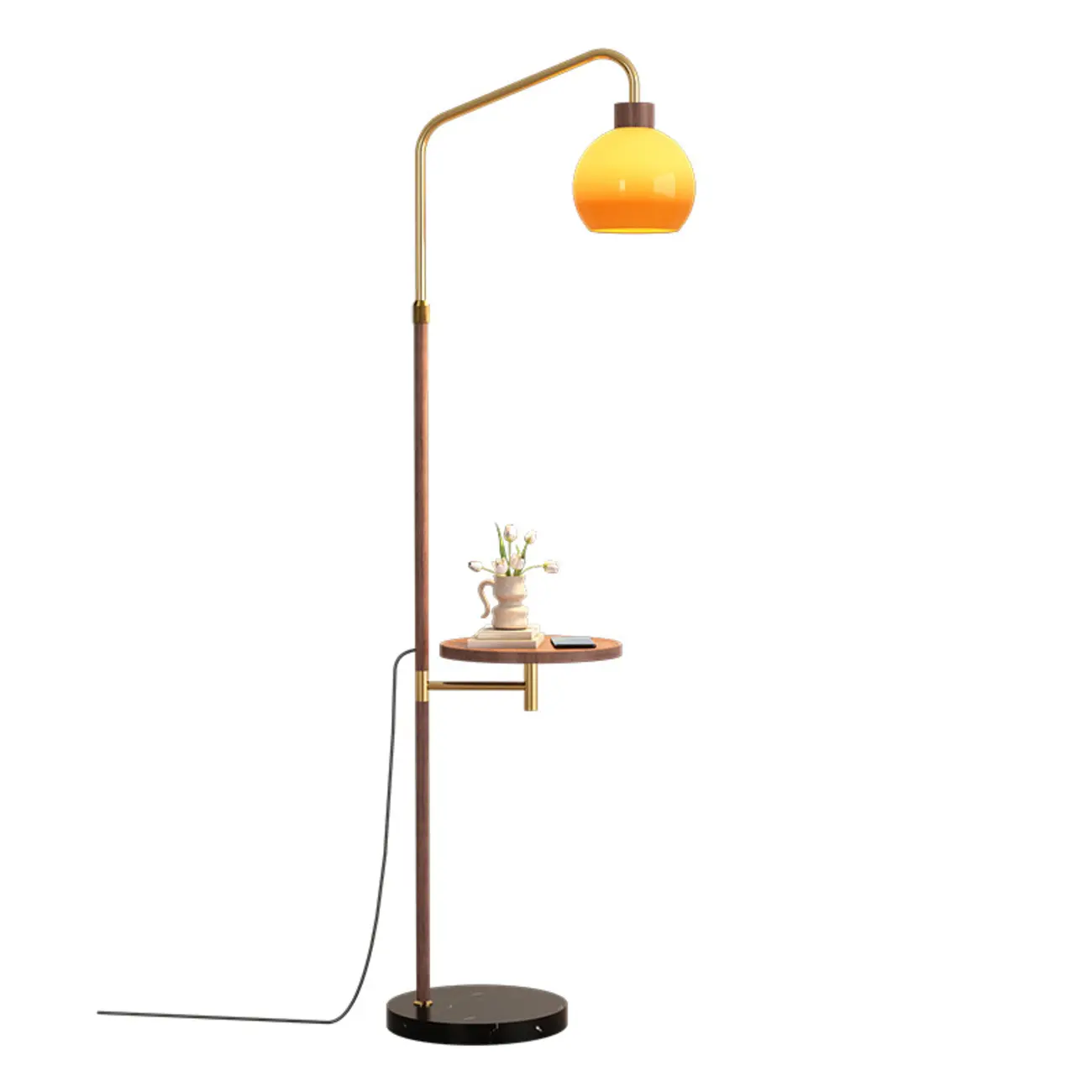 Simplistic Metal Glass Dome Arc Floor Lamp with Tray Table Image - 8 | homeyfad