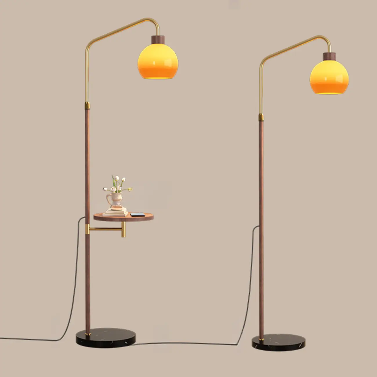 Simplistic Metal Glass Dome Arc Floor Lamp with Tray Table Image - 9 | homeyfad