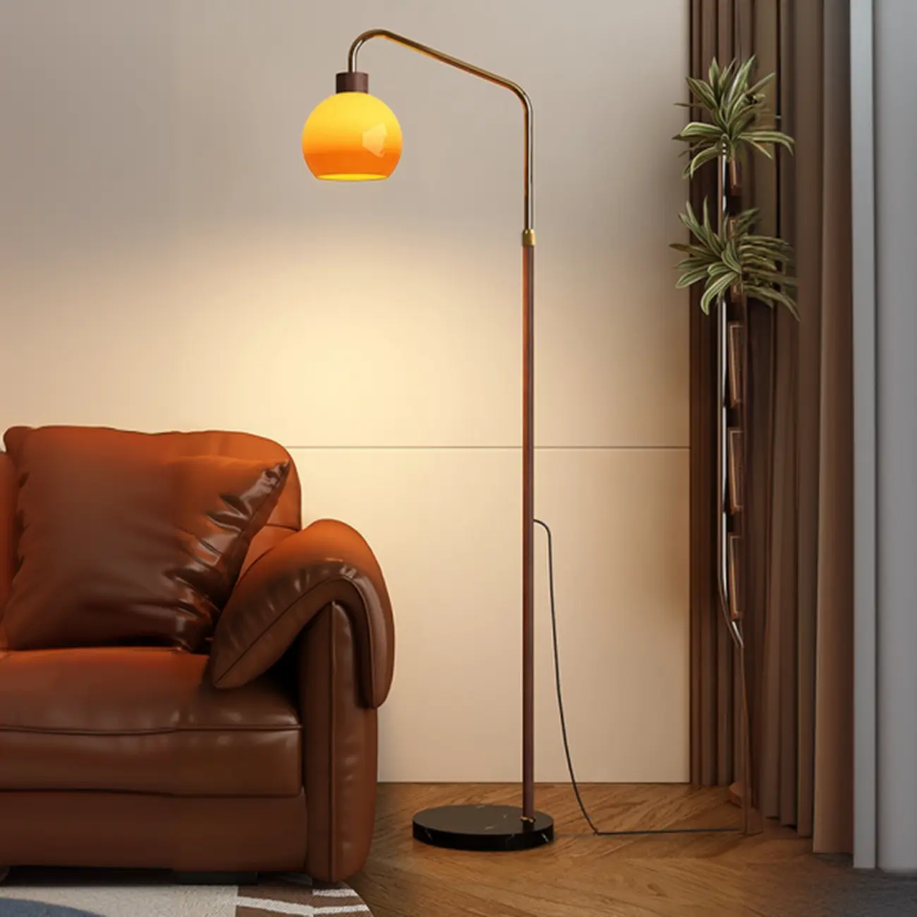 Simplistic Metal Glass Dome Arc Floor Lamp with Tray Table Image - 3 | homeyfad