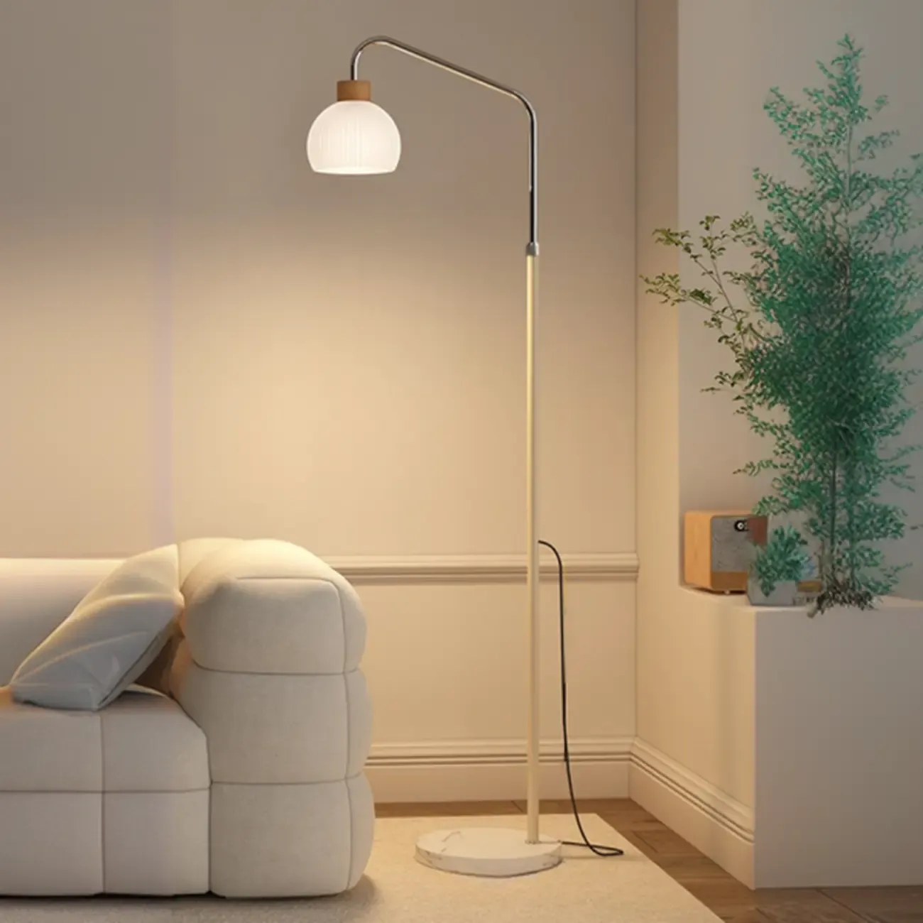 Simplistic Metal Glass Dome Arc Floor Lamp with Tray Table Image - 6