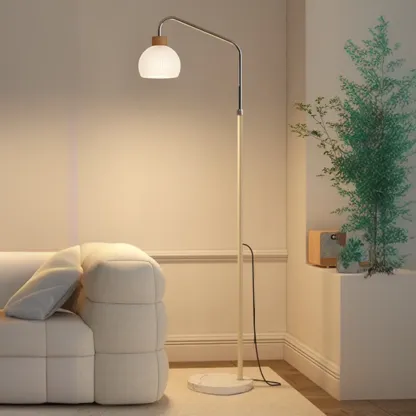 Simplistic Metal Glass Dome Arc Floor Lamp with Tray Table Image - 6