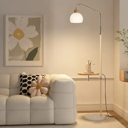 Simplistic Metal Glass Dome Arc Floor Lamp with Tray Table Image - 7