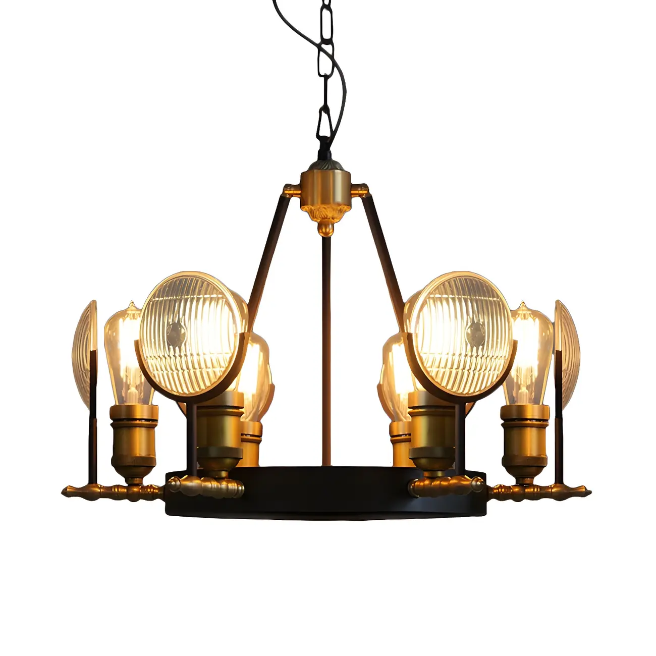 Grid Glass Lens Chandelier Lamp Vintage 6/9/12 Lights Restaurant Hanging Light Kit in Black | homeyfad