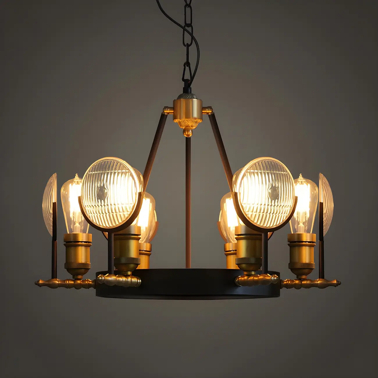 Grid Glass Lens Chandelier Lamp Vintage 6/9/12 Lights Restaurant Hanging Light Kit in Black | homeyfad