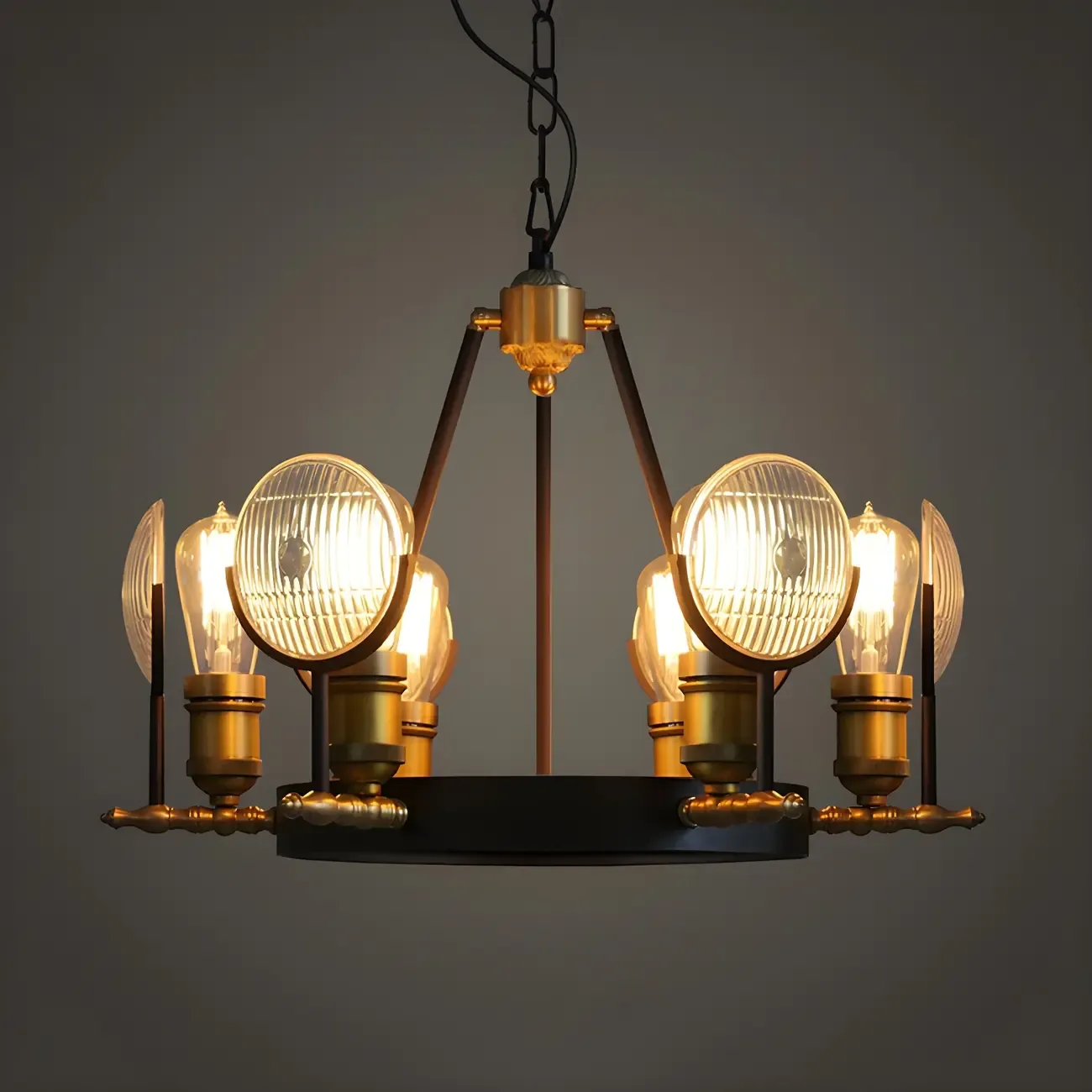 Grid Glass Lens Chandelier Lamp Vintage 6/9/12 Lights Restaurant Hanging Light Kit in Black