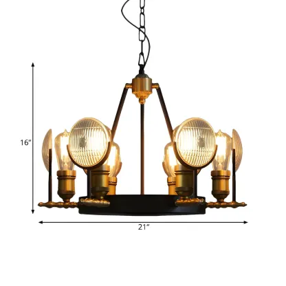 Grid Glass Lens Chandelier Lamp Vintage 6/9/12 Lights Restaurant Hanging Light Kit in Black